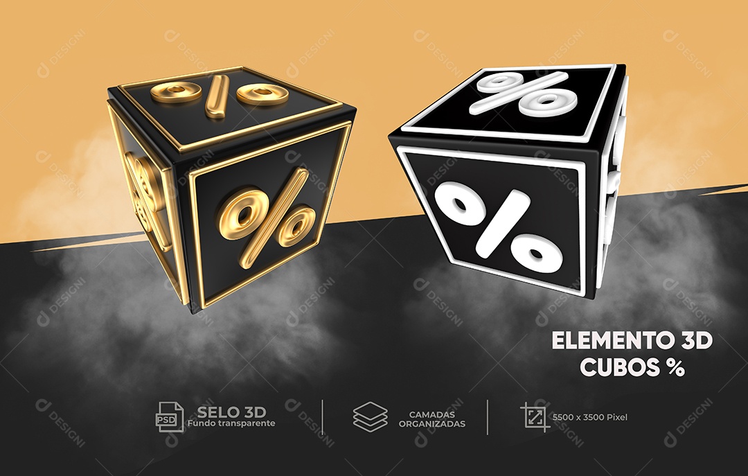 Elemento 3D Cubos % Porcento Para Composição PSD