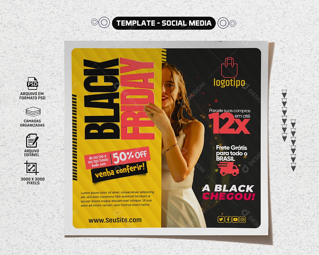 Social Media Feed Black Friday Venha Conferir PSD Editável
