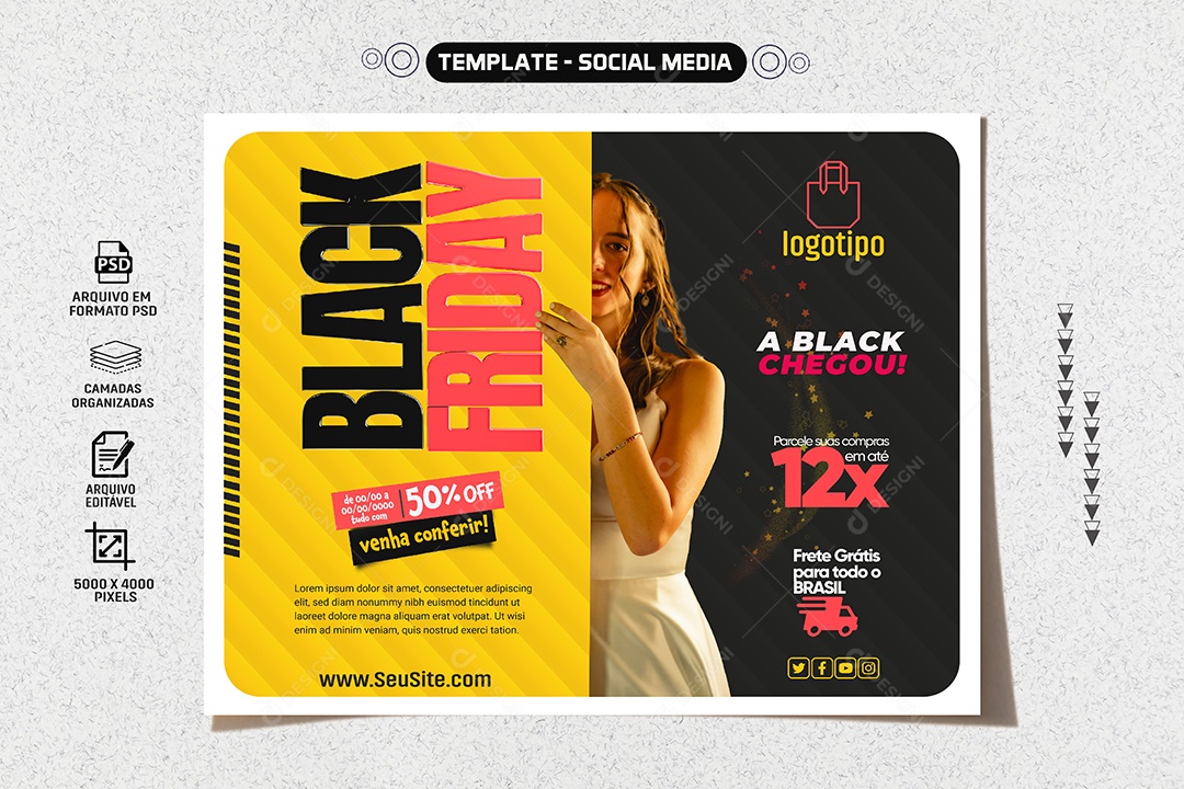 Social Media Banner Black Friday Venha Conferir PSD Editável