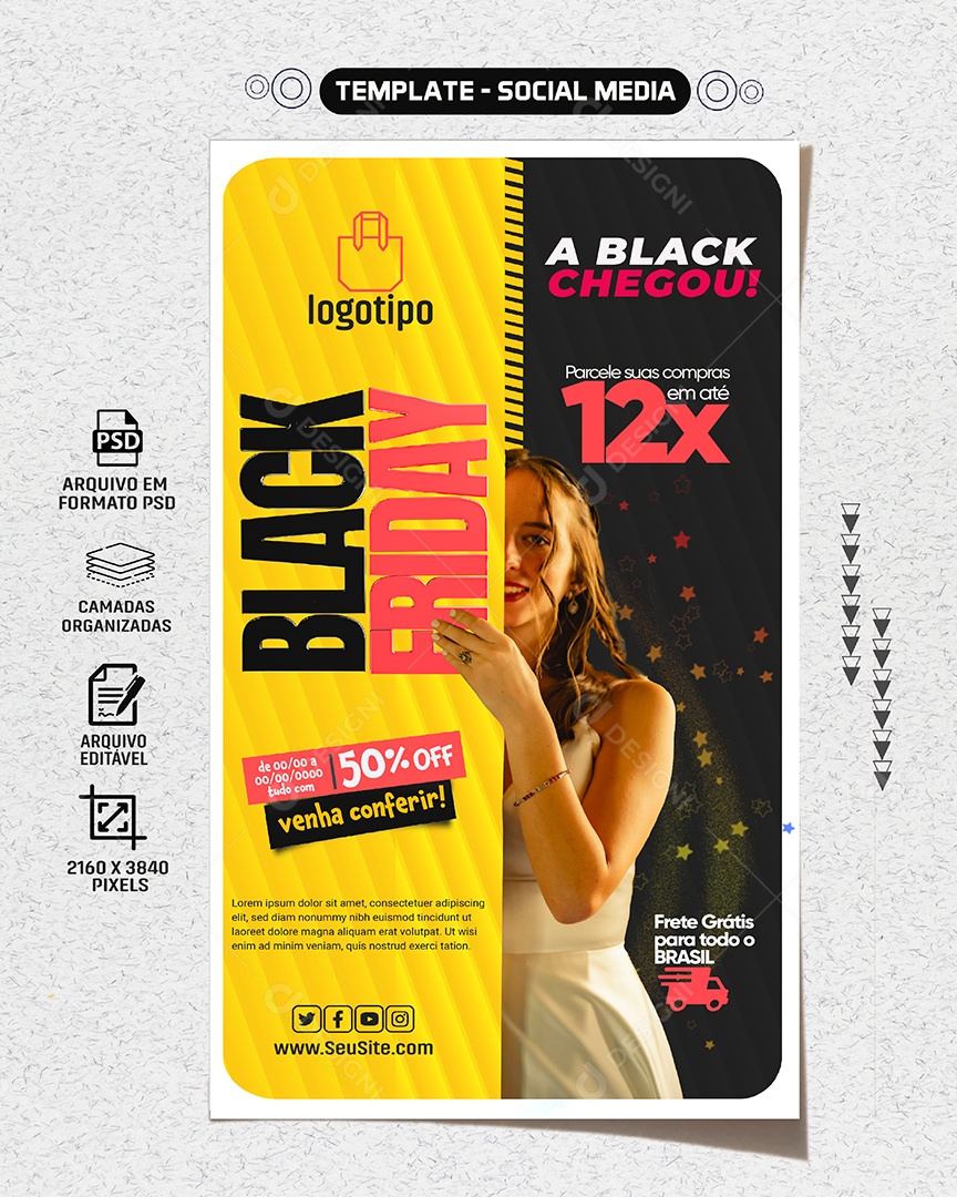 Social Media Story Black Friday Venha Conferir PSD Editável