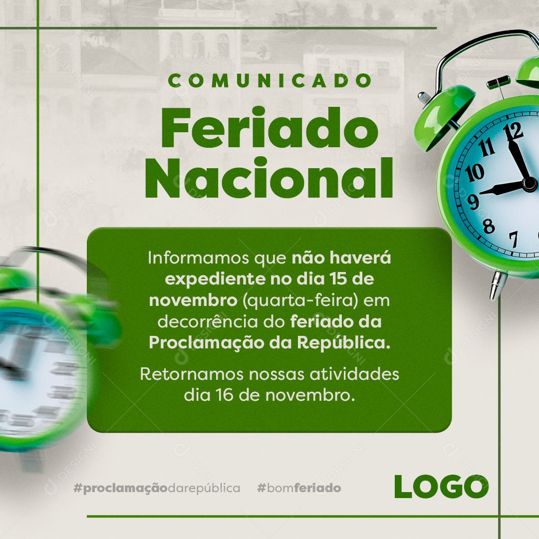 Social Media Comunicado Feriado Nacional Proclamação Da República PSD Editável
