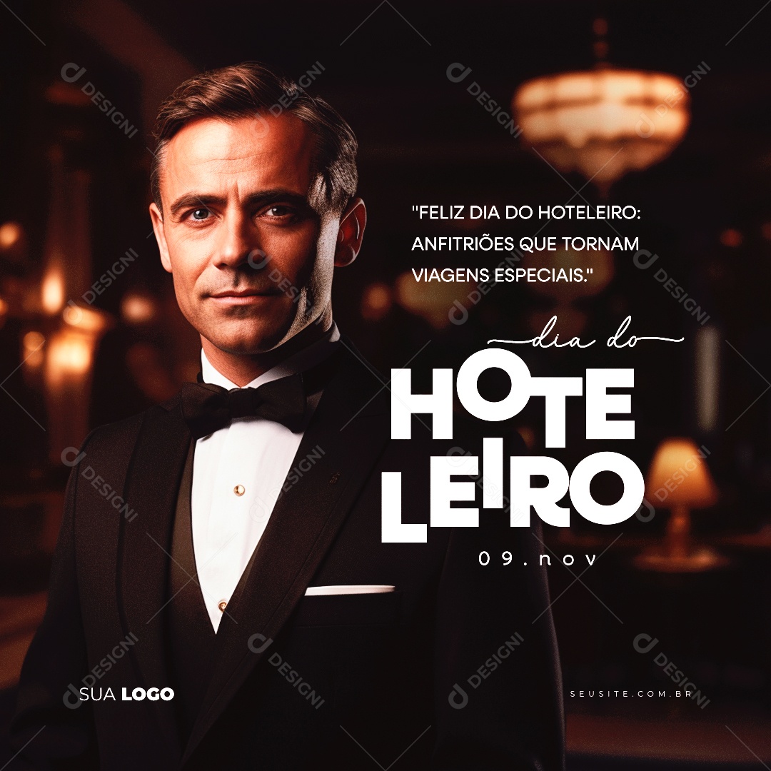 Feliz Dia Do Hoteleiro Anfitriões que Tornam Viagens Especiais Social Media PSD Editável