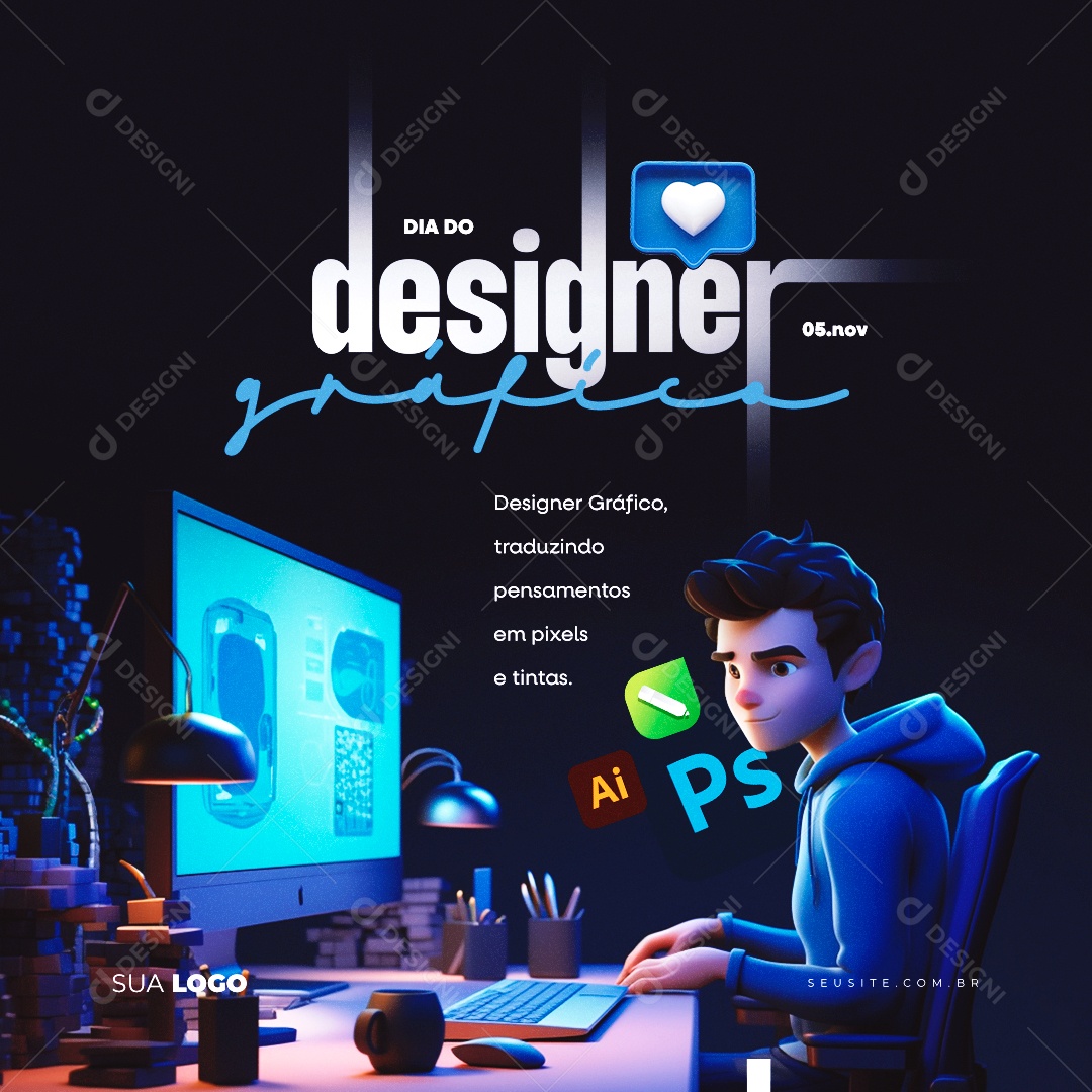 Dia Do Designer Gráfico Traduzindo Pensamentos em Pixels e Tintas Social Media PSD Editável