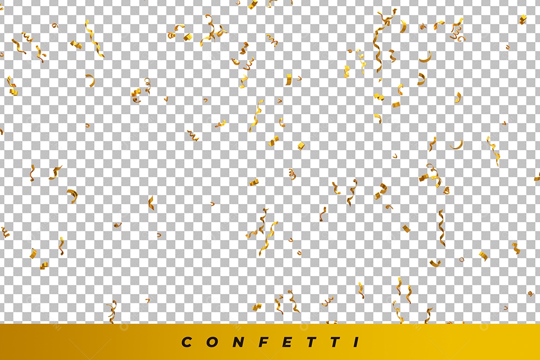 Confetes Elemento 3D Dourado para Composição PSD