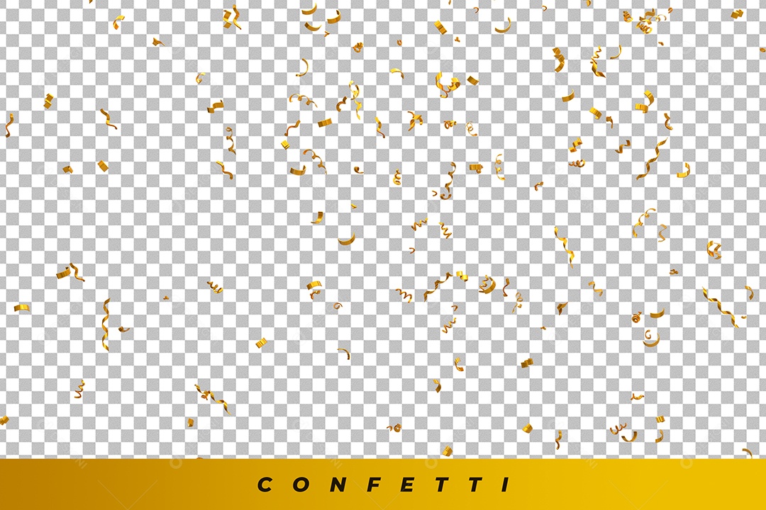 Confetes Fitilhos Dourado Elemento 3D para Composição PSD