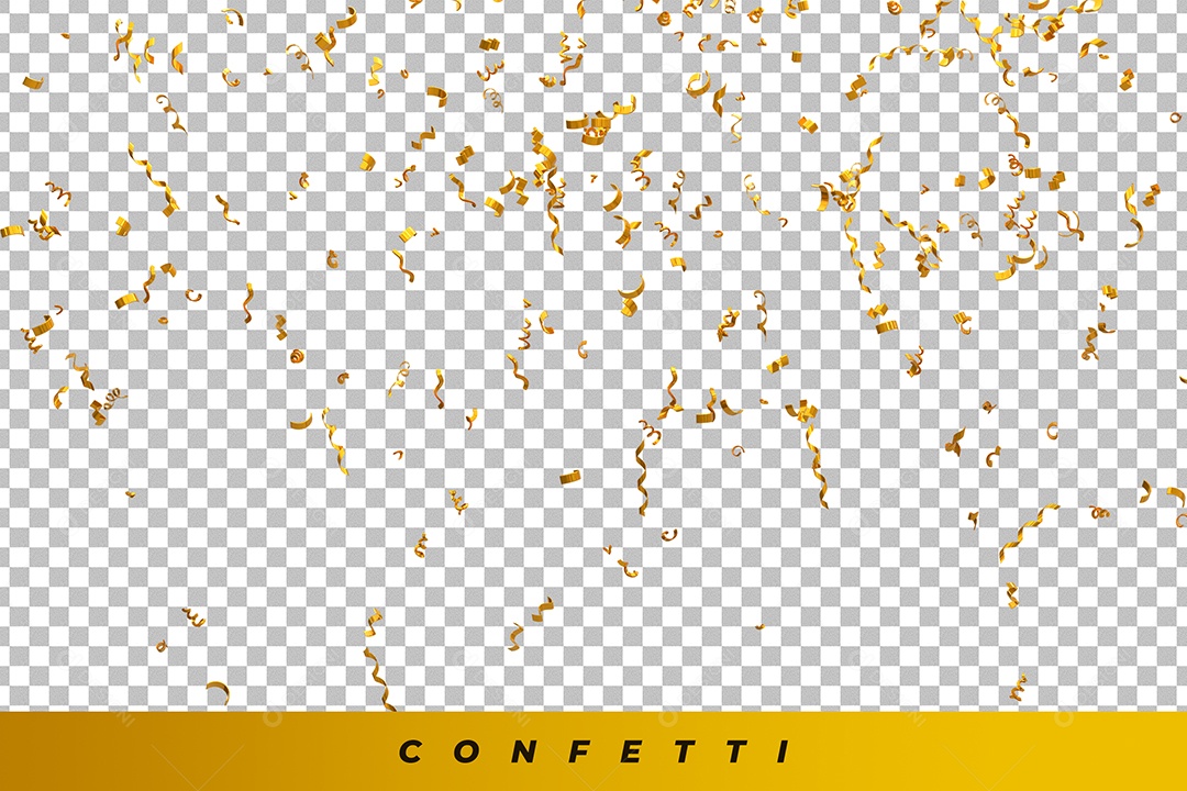 Confetes Dourado Elemento 3D para Composição PSD