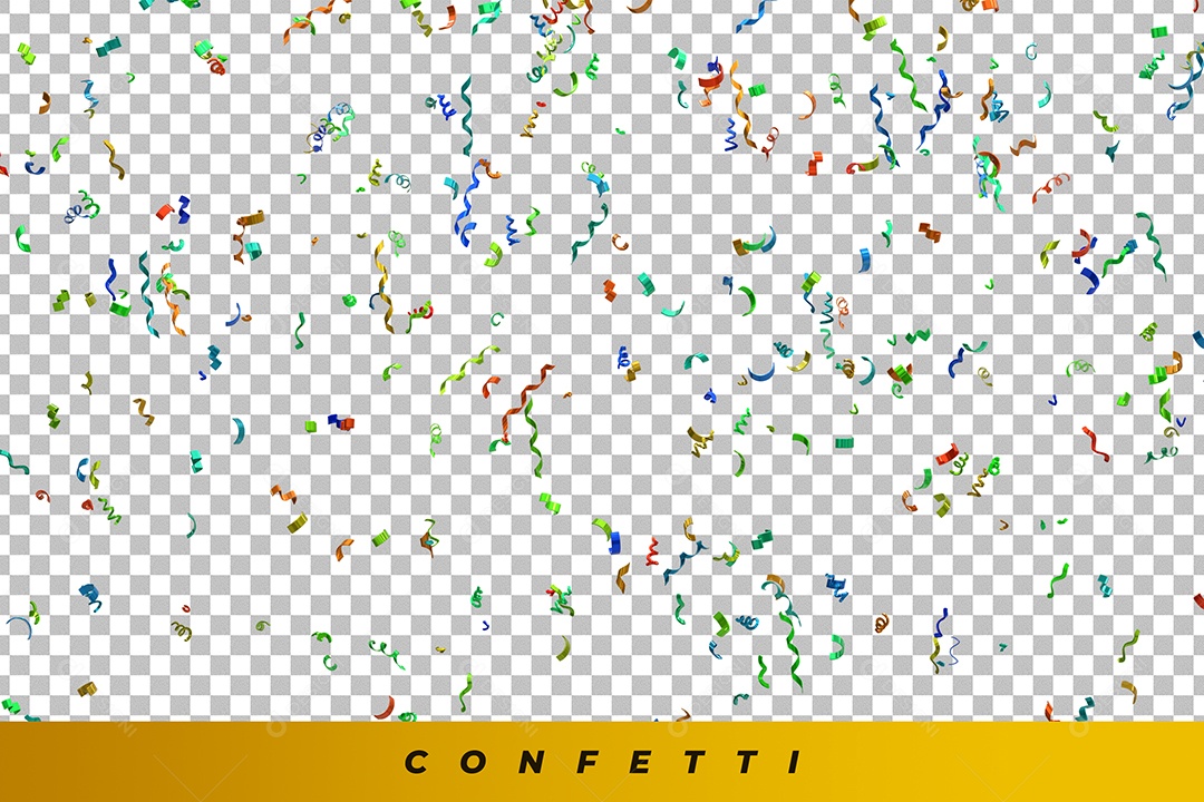 Confetes Fitilhos Colorido Elemento 3D para Composição PSD