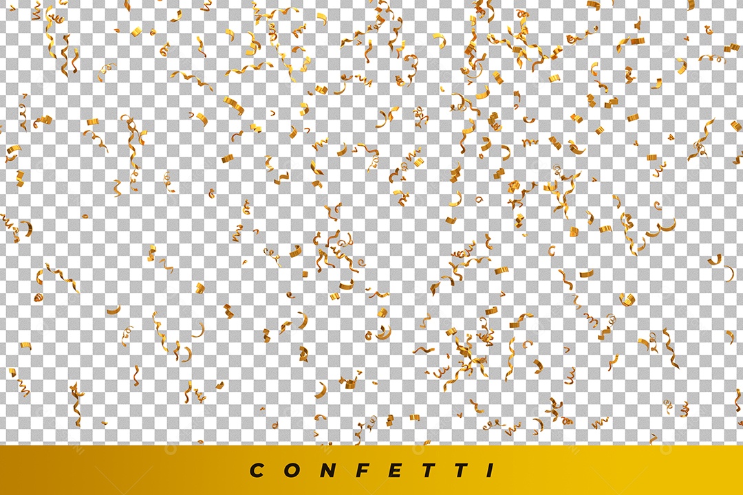 Confetes Fitilhos Dourado Elemento 3D para Composição PSD