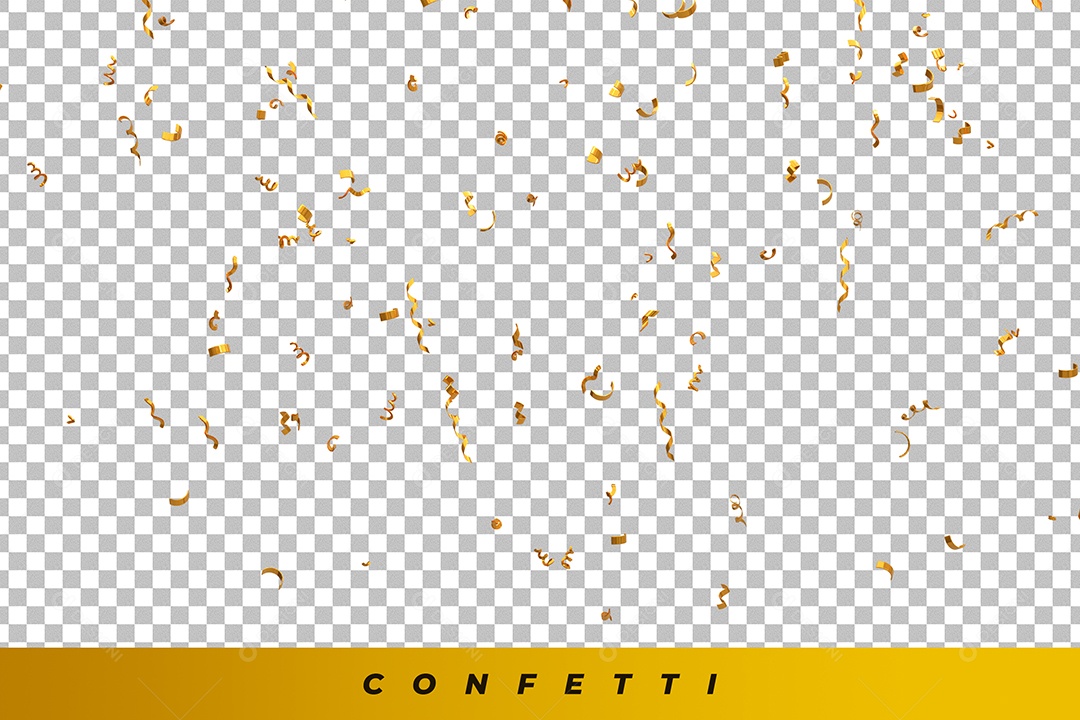 Confetes Dourado Elemento 3D para Composição PSD