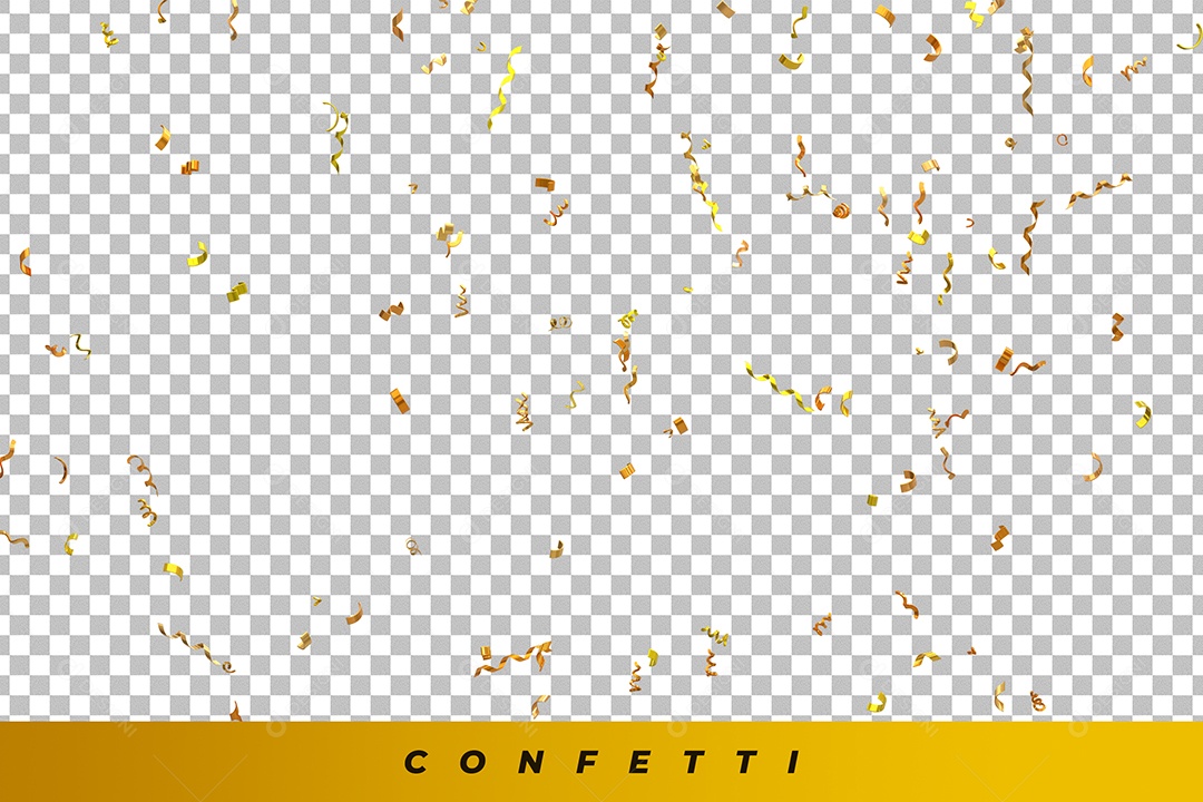 Confetes Fitilhos Elemento 3D Dourado  para Composição PSD