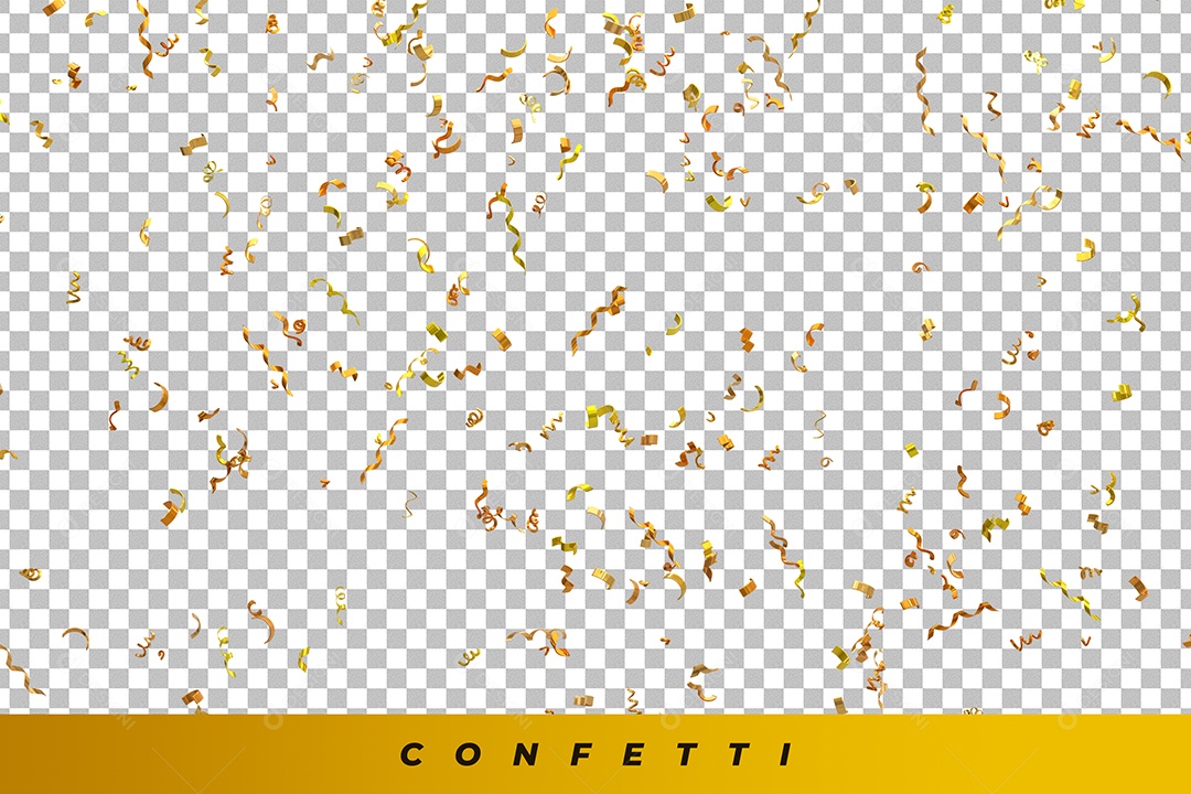 Confetes Dourado Elemento 3D Dourado para Composição PSD