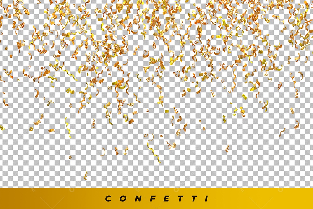 Confetes Elemento 3D Dourado para Composição PSD