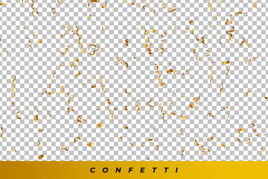 Confetes Dourado Elemento 3D para Composição PSD