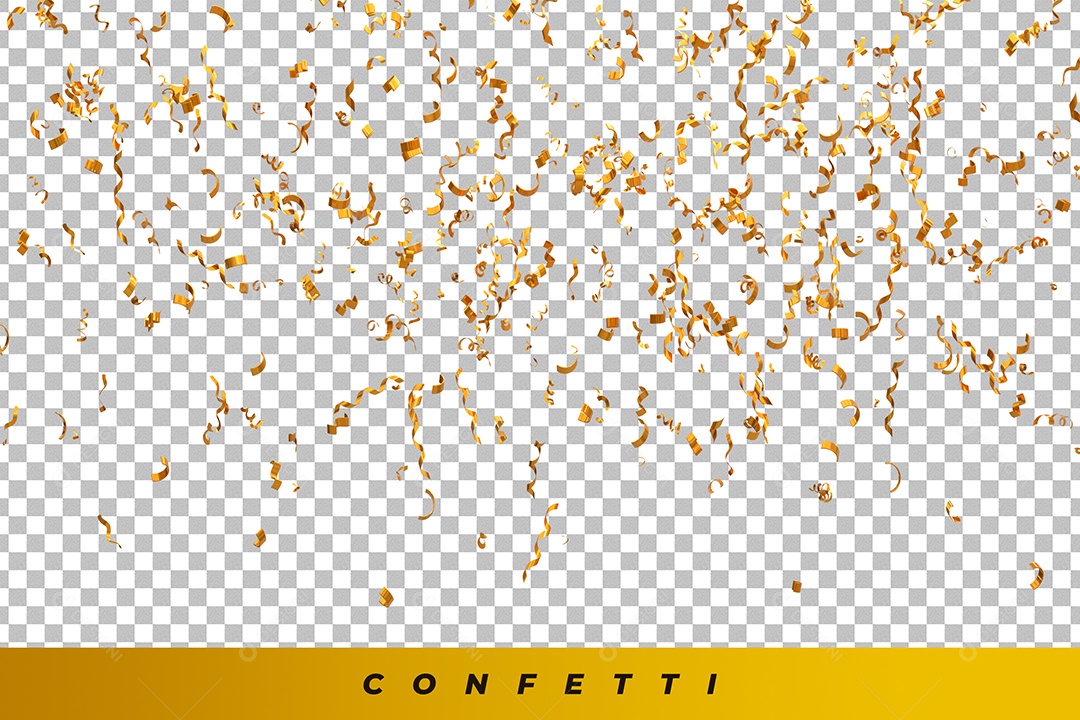 Confetes Fitilhos Dourado Elemento 3D para Composição PSD