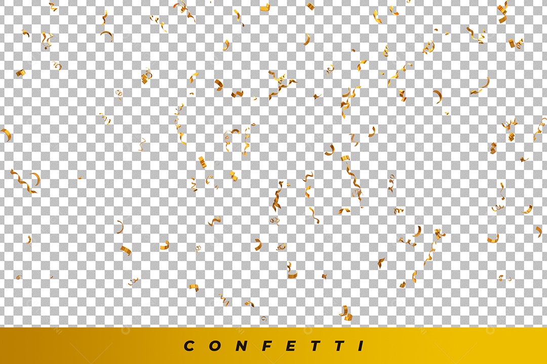 Confetes Dourado Elemento 3D para Composição PSD