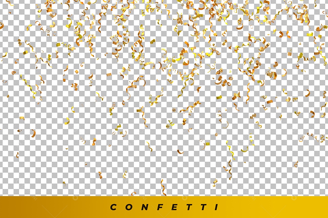 Elemento 3D Confetes Fitilhos Dourado para Composição PSD