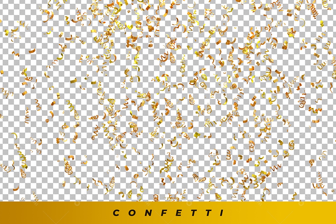 Confetes Dourado Elemento 3D para Composição PSD