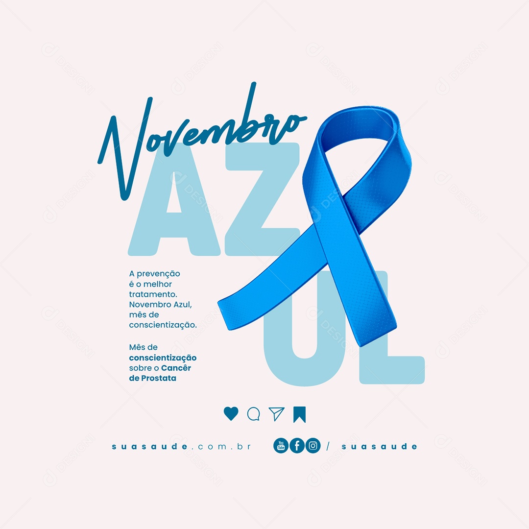 Novembro Azul A Prevenção é o Melhor Tratamento Mês de Conscientização Sobre o Câncer de Próstata Social Media PSD Editável
