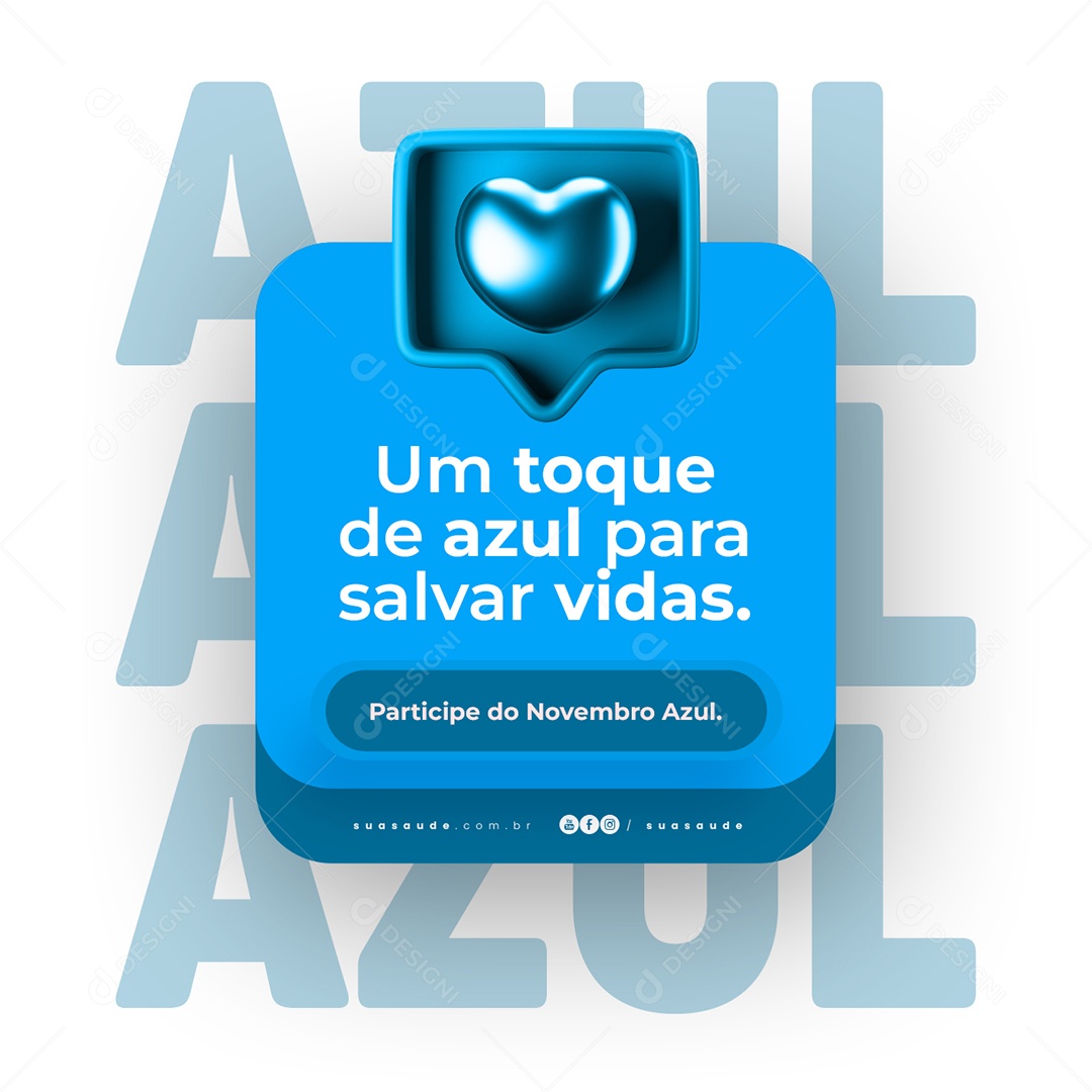 Novembro Azul Um Toque de Azul para Salvar Vidas Social Media PSD Editável