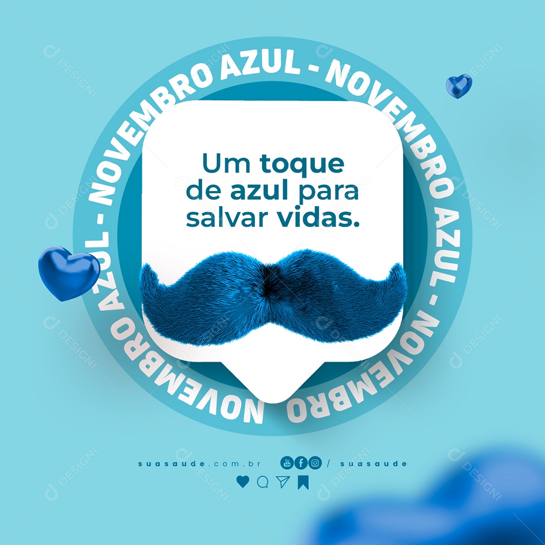 Novembro Azul Um Toque de Azul para Salvar Vidas Social Media PSD Editável