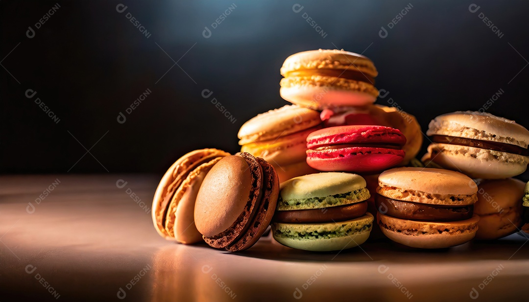 Fundo de macarons coloridos franceses. sobremesa de macarons coloridos com tons vintage