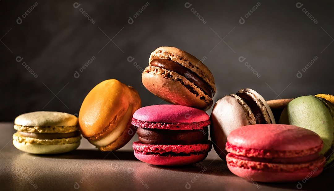 Fundo de macarons coloridos franceses. sobremesa de macarons coloridos com tons vintage