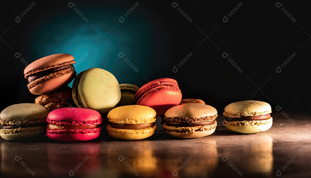 Fundo de macarons coloridos franceses. sobremesa de macarons coloridos com tons vintage