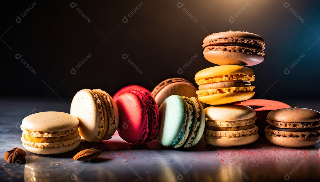 Macarons variados coloridos, fotografia de comida