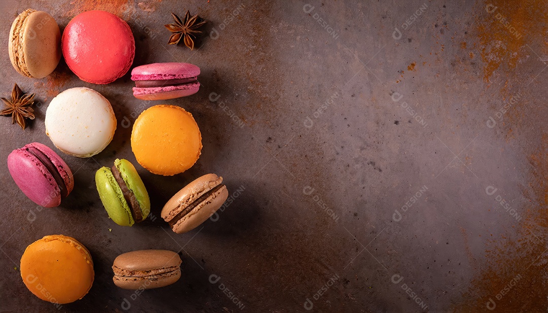 Macarons variados coloridos, fotografia de comida