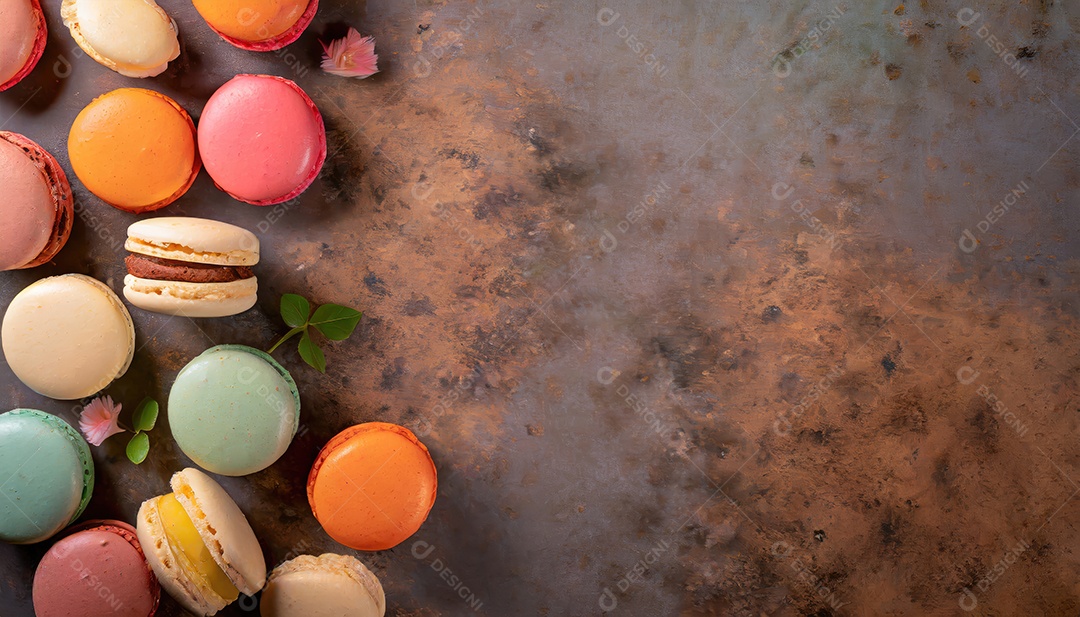 Fundo de macarons coloridos franceses. sobremesa de macarons coloridos