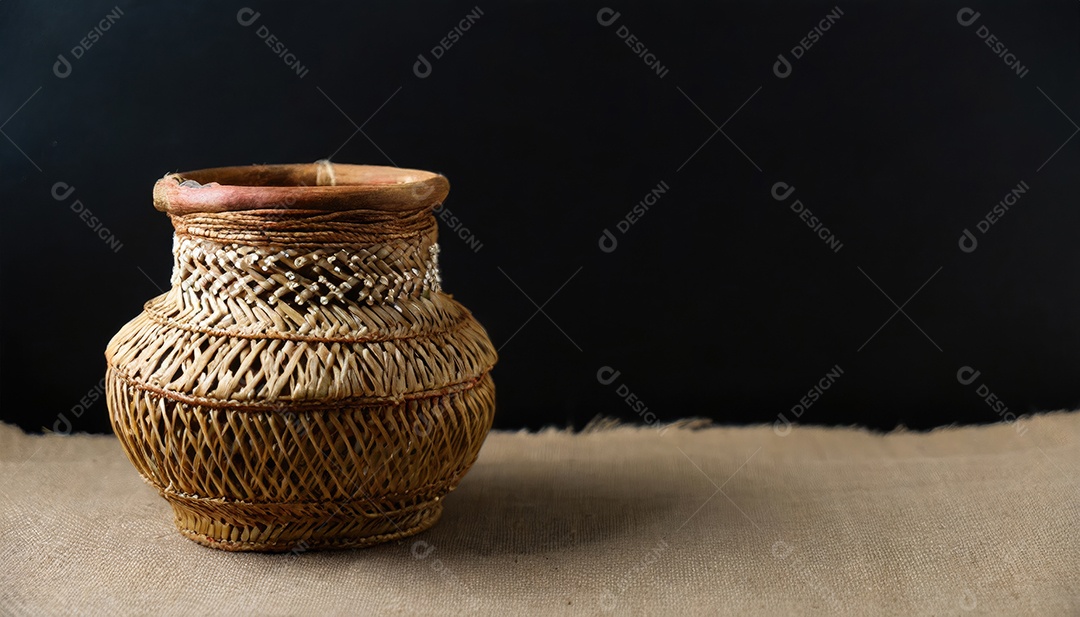 Artesanato feito à mão a partir de produtos naturais, cesto de vime, prato e cesto de bambu tecido, folha de vime trançada.