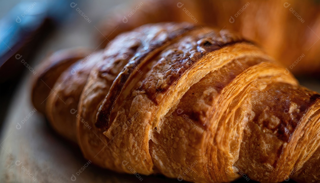Delicioso croissant, artesão, rústico, fotógrafo de comida