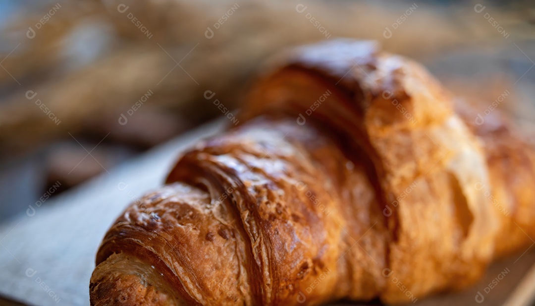 Delicioso croissant, artesão, rústico, fotógrafo de comida