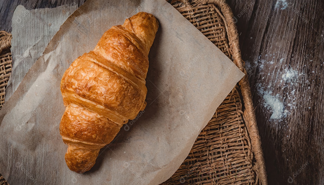 Delicioso croissant, artesão, rústico, fotógrafo de comida