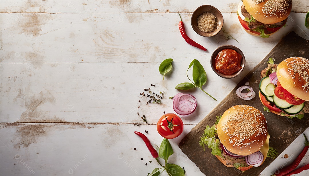 Hambúrguer suculento, artesão, rústico