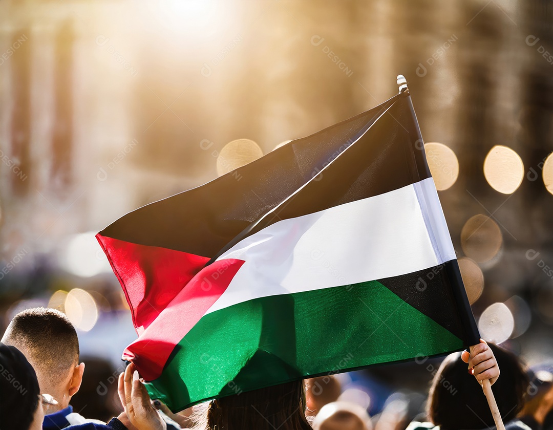 Protesto pela liberdade palestina Firefly, pessoas desfocadas, reflexo luminoso do sol