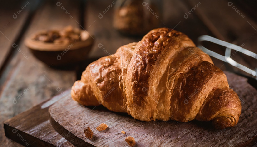 Um delicioso Croissant, artesão, rústico