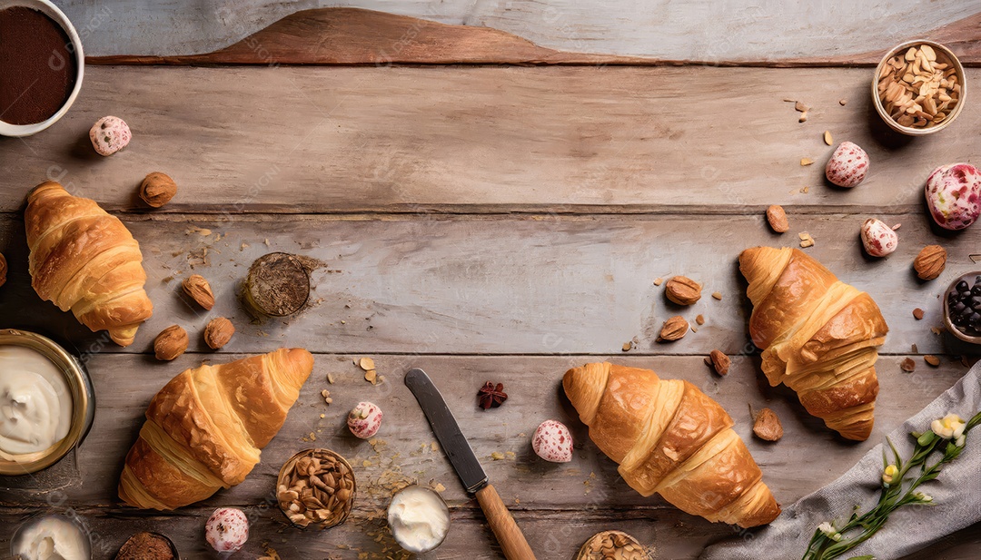 Um delicioso Croissant, artesão, rústico