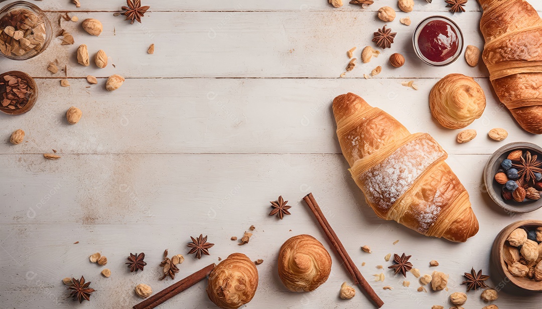 Um delicioso Croissant, artesão, rústico