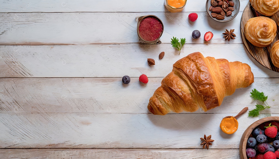 Um delicioso Croissant, artesão, rústico