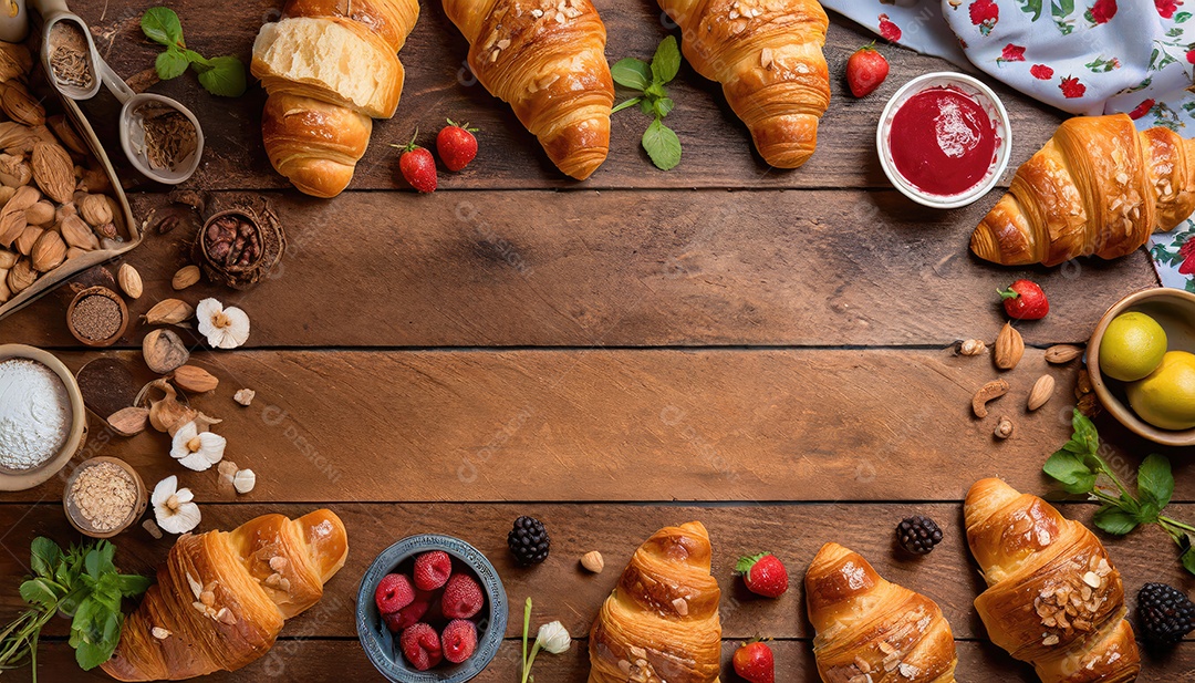 Um delicioso Croissant, artesão, rústico