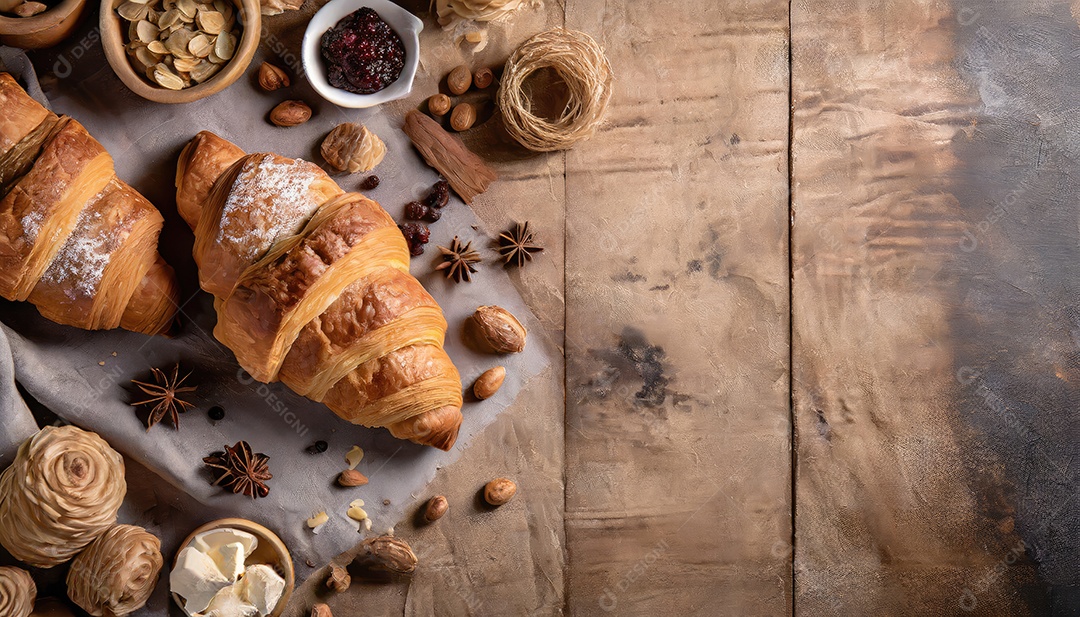 Um delicioso Croissant, artesão, rústico