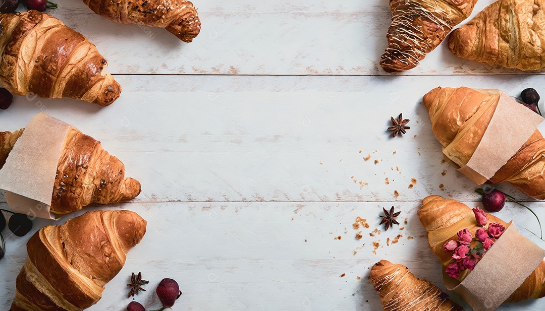 Um delicioso Croissant, artesão, rústico