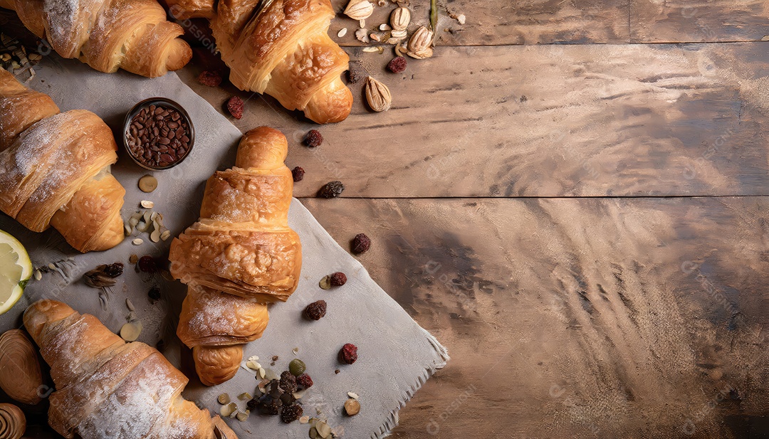 Um delicioso Croissant, artesão, rústico