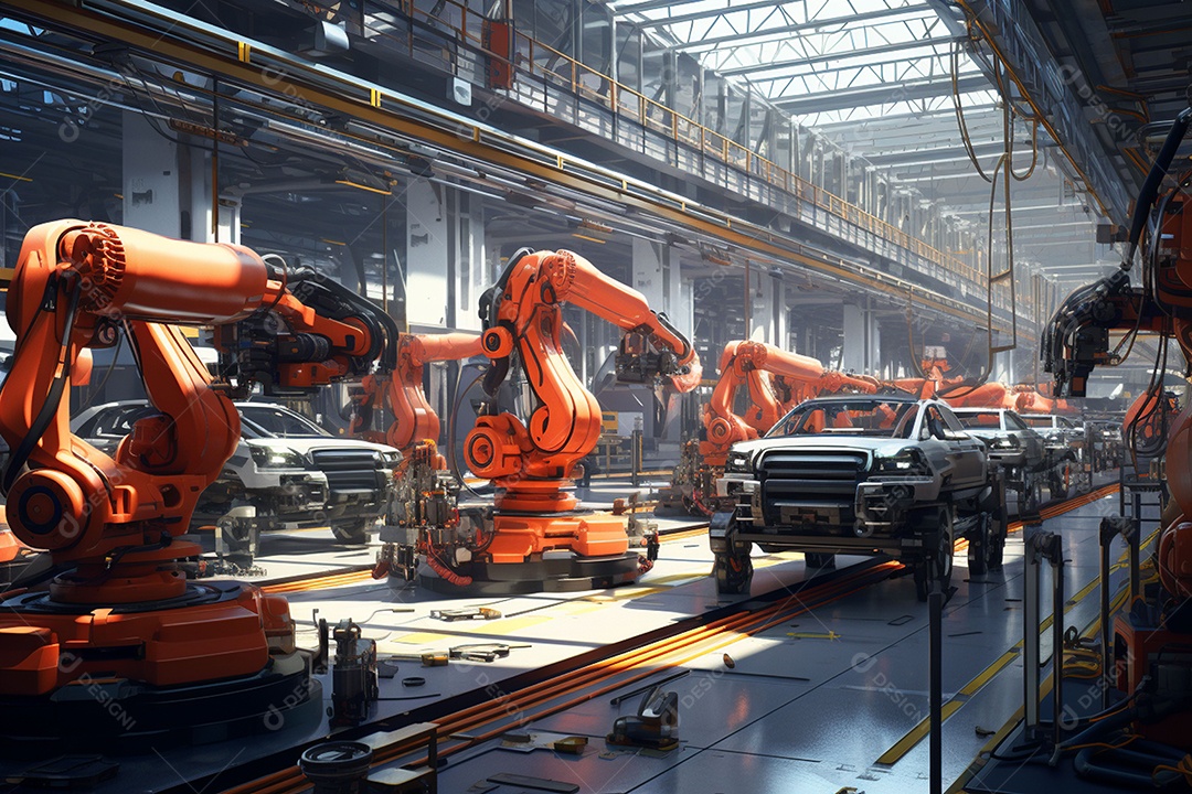 Linha de montagem robótica em uma fábrica automotiva