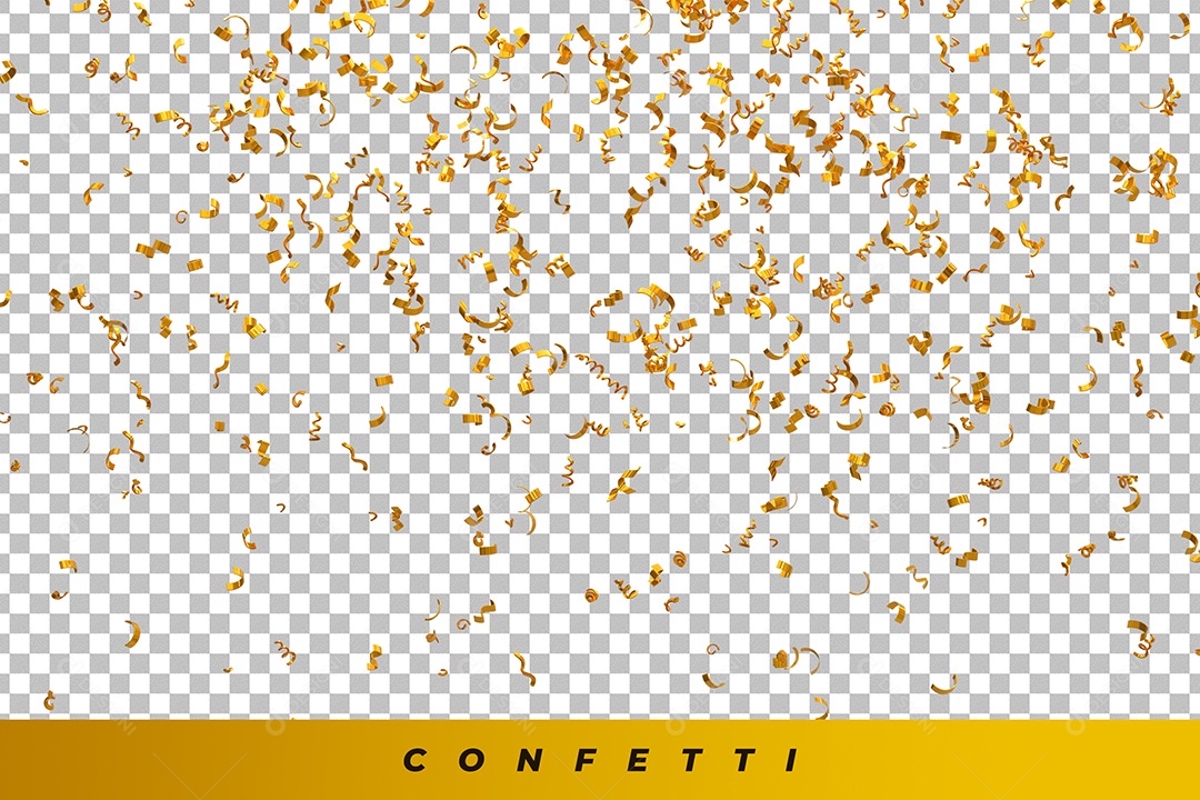 Confetes Elemento 3D Dourado para Composição PSD