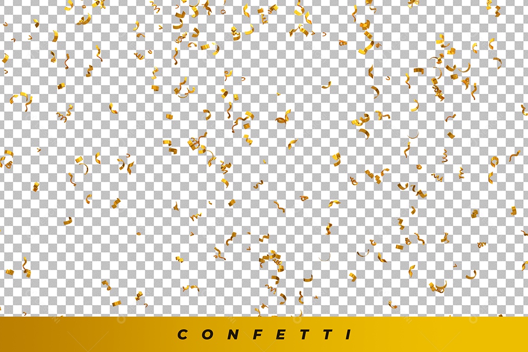 Confetes Elemento 3D Dourado para Composição PSD