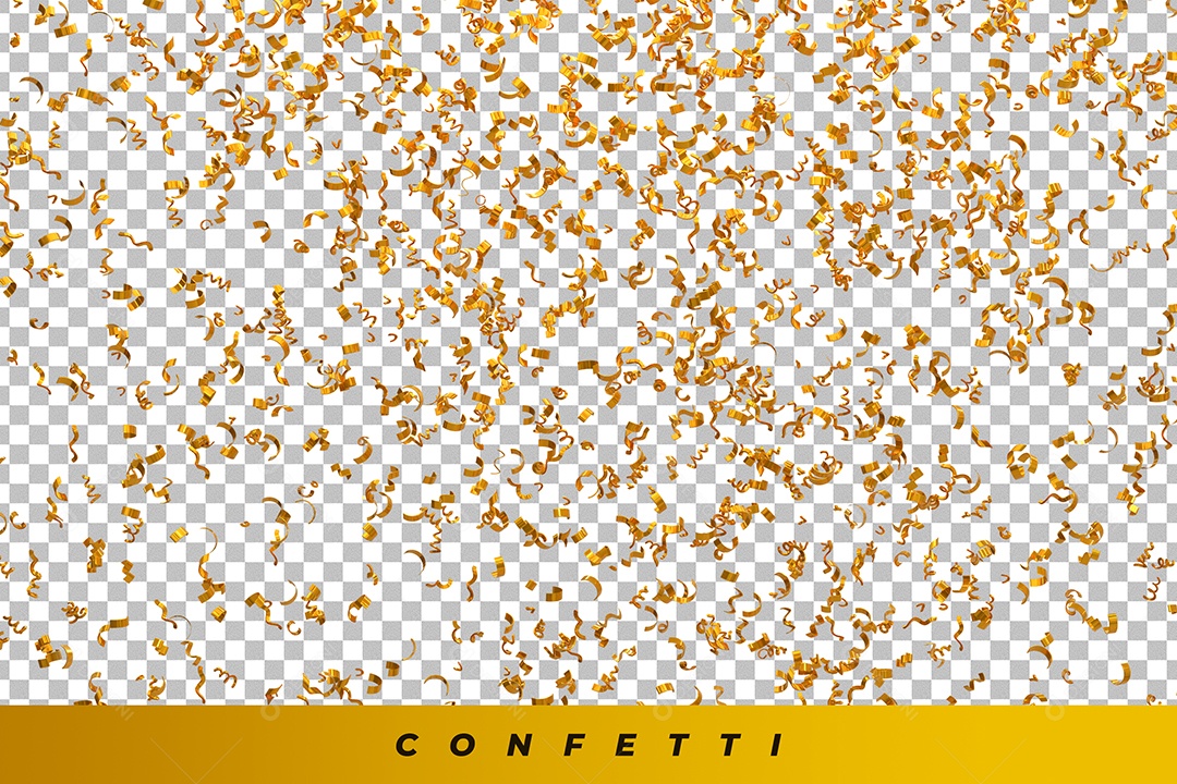 Confetes Fitilhos Elemento 3D Dourado para Composição PSD