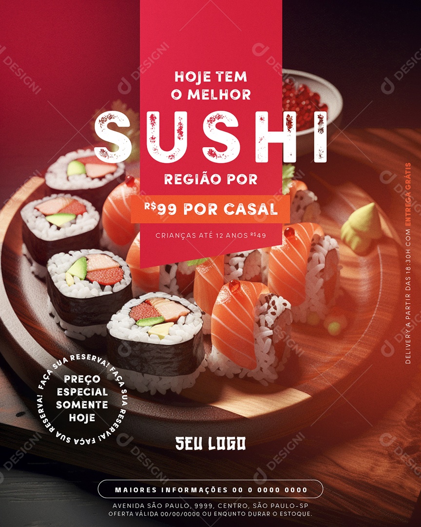 Comida Japonesa Hoje Tem o Melhor Sushi Social Media PSD Editável