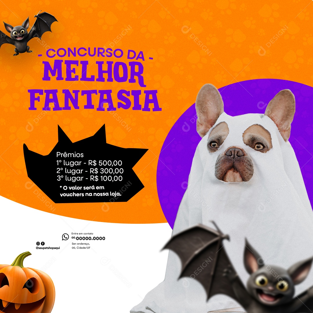 Concurso da Melhor Fantasia Prêmios Cachorro Fantasiado de Fantasma Social Media PSD Editável